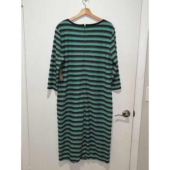 NWT Eva Mendes Green/Black Striped Sequin Shift Midi Dress XXL Womens - Picture 3 of 14